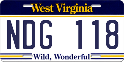 WV license plate NDG118