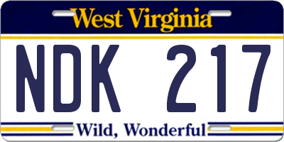 WV license plate NDK217