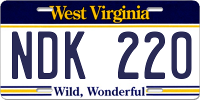 WV license plate NDK220