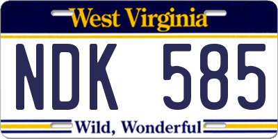 WV license plate NDK585