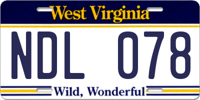 WV license plate NDL078