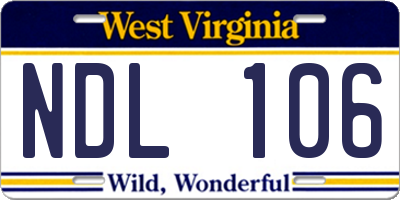WV license plate NDL106