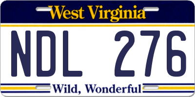 WV license plate NDL276