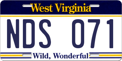 WV license plate NDS071