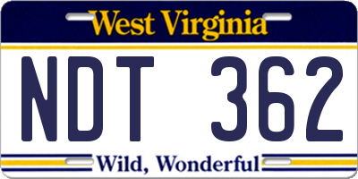 WV license plate NDT362