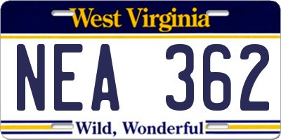 WV license plate NEA362