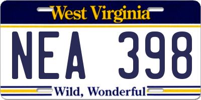 WV license plate NEA398