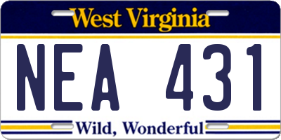 WV license plate NEA431