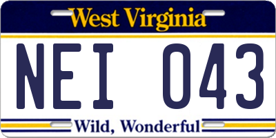 WV license plate NEI043