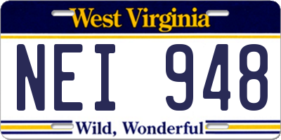 WV license plate NEI948