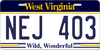 WV license plate NEJ403