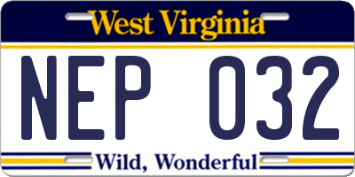 WV license plate NEP032