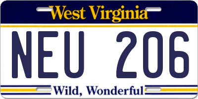 WV license plate NEU206