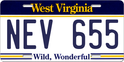 WV license plate NEV655