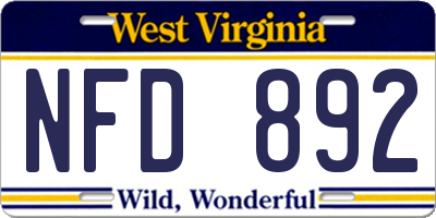 WV license plate NFD892