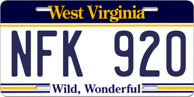 WV license plate NFK920