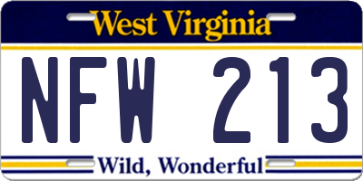 WV license plate NFW213