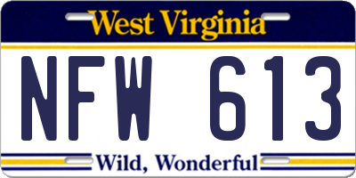 WV license plate NFW613