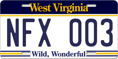 WV license plate NFX003