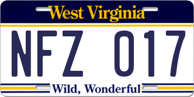 WV license plate NFZ017