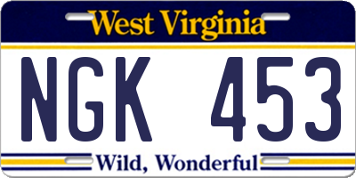 WV license plate NGK453