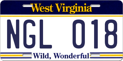 WV license plate NGL018