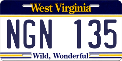 WV license plate NGN135