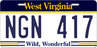 WV license plate NGN417