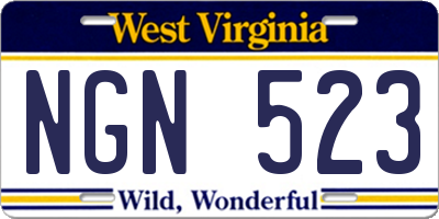 WV license plate NGN523