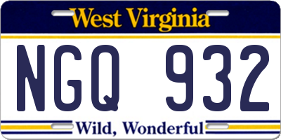 WV license plate NGQ932