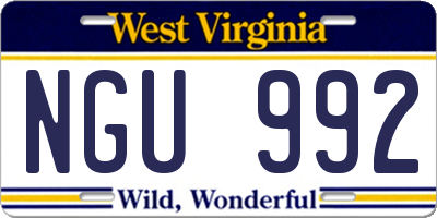 WV license plate NGU992