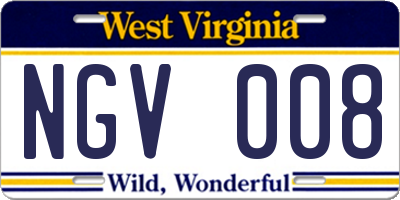 WV license plate NGV008