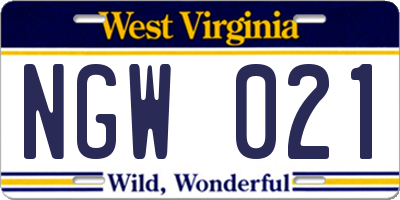 WV license plate NGW021
