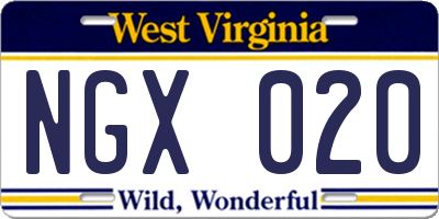 WV license plate NGX020