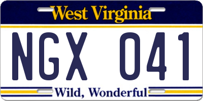 WV license plate NGX041
