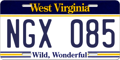 WV license plate NGX085