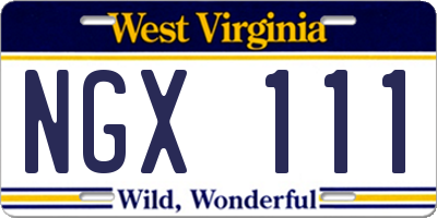 WV license plate NGX111