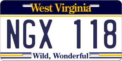 WV license plate NGX118