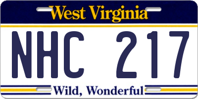 WV license plate NHC217