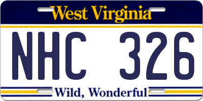 WV license plate NHC326