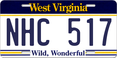WV license plate NHC517