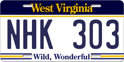 WV license plate NHK303