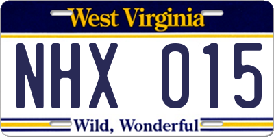 WV license plate NHX015
