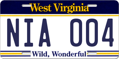 WV license plate NIA004