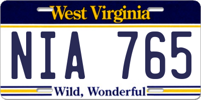 WV license plate NIA765