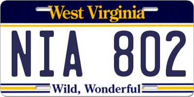WV license plate NIA802