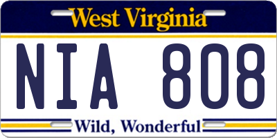 WV license plate NIA808