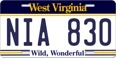WV license plate NIA830