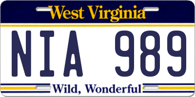 WV license plate NIA989