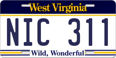 WV license plate NIC311